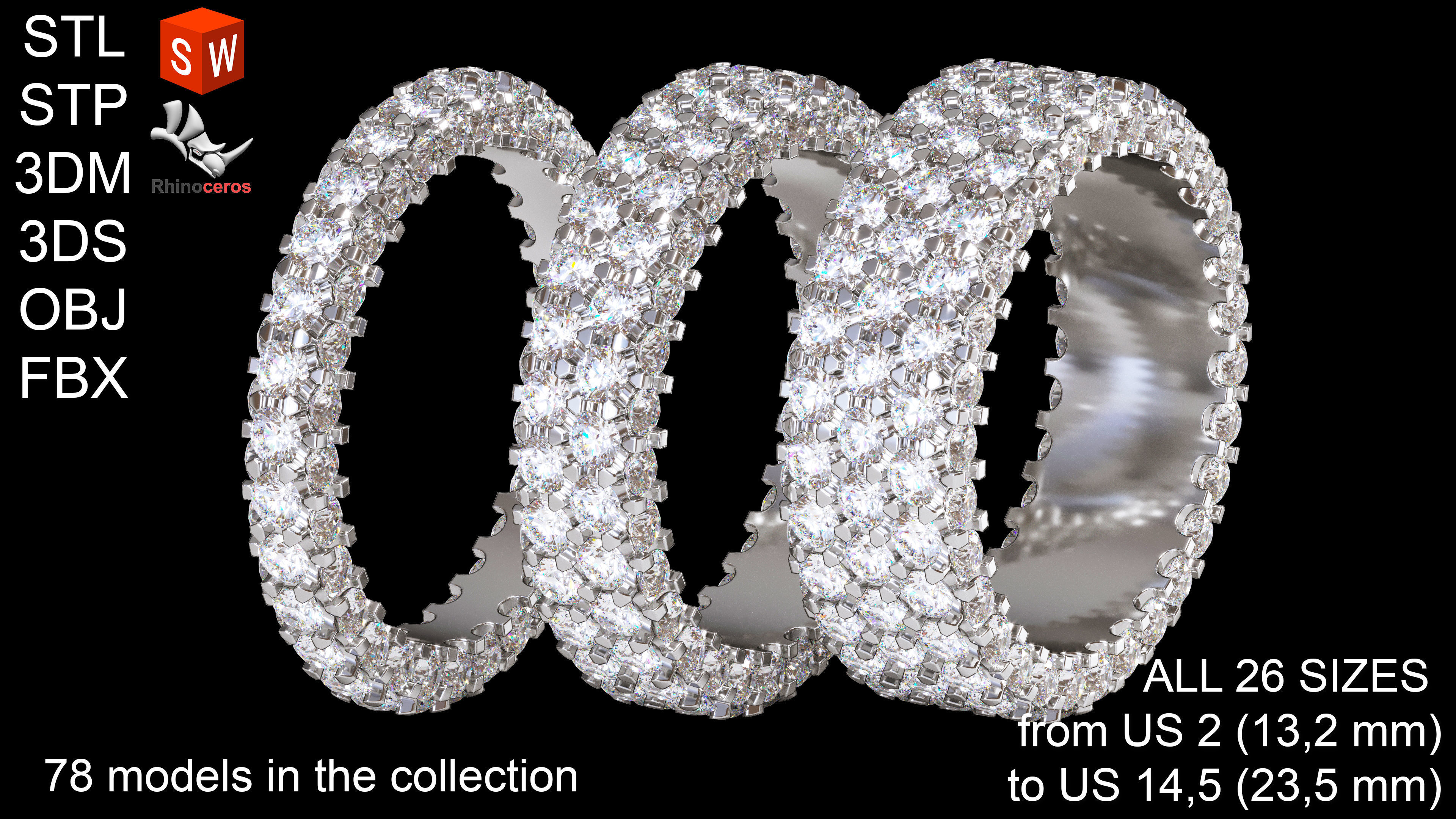 Infinity diamond ring Pack 3D print model 3D print model_27