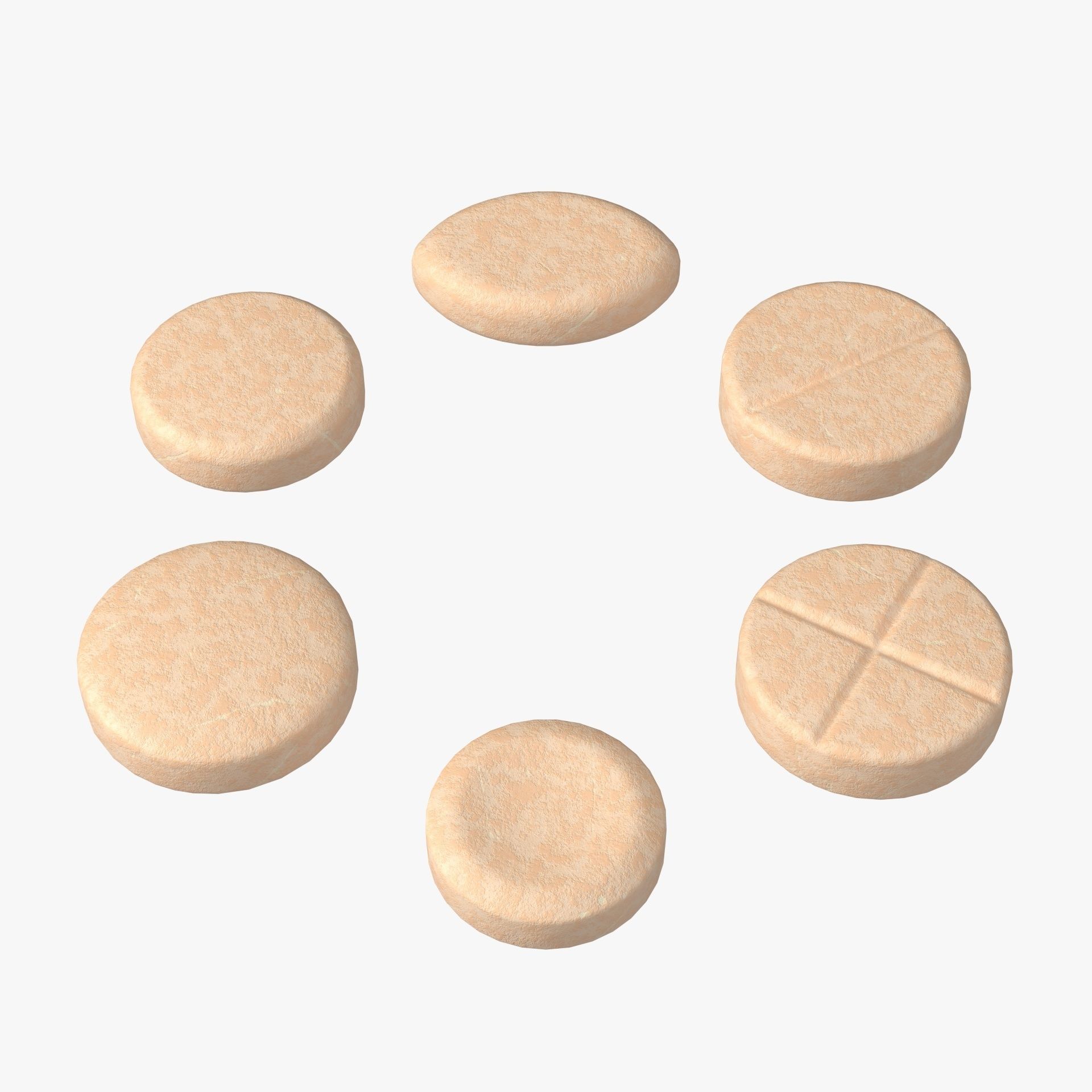 Set of Circular pills with 4K PBR tex and color variations Low-poly 3D model_2