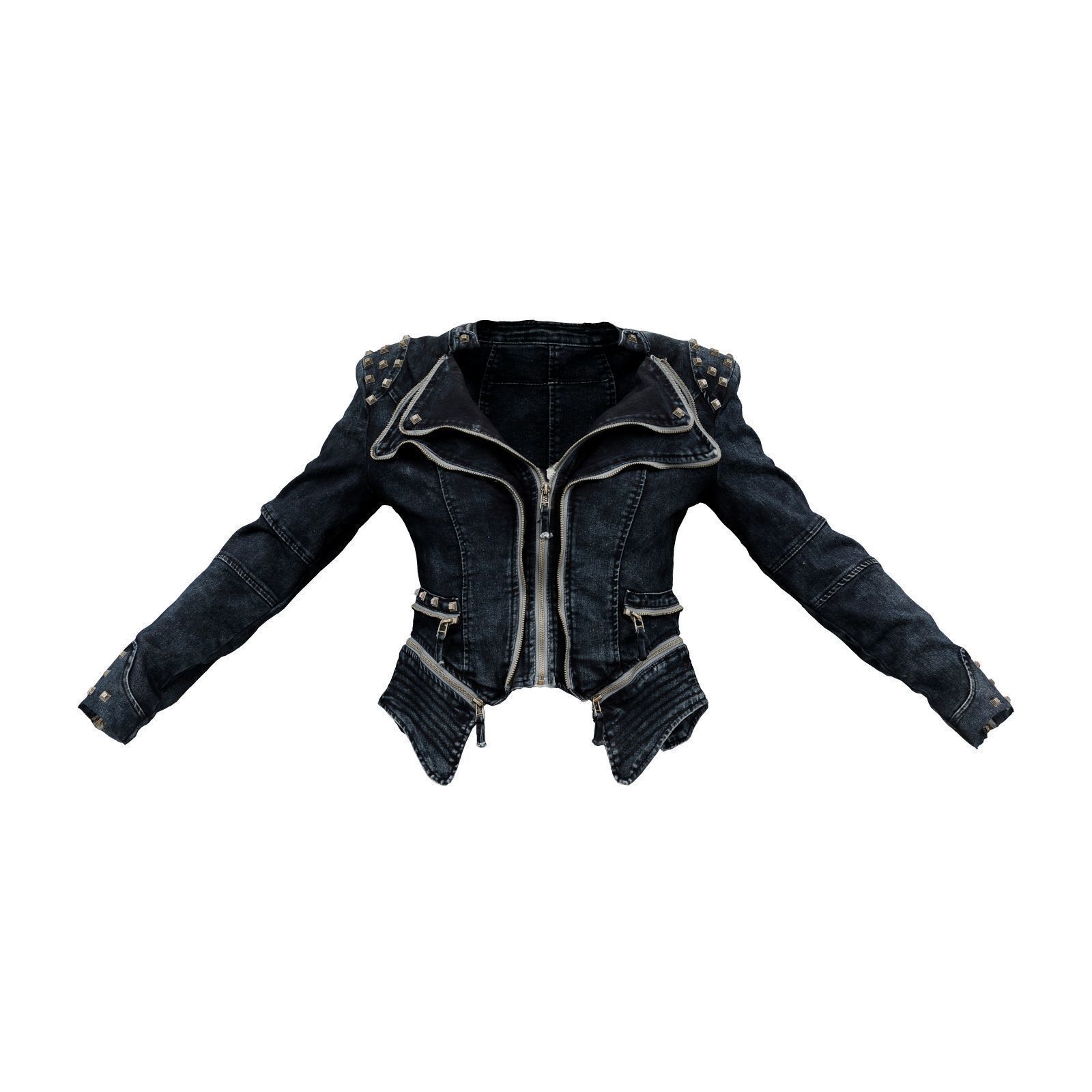 Spiky Jeans Jacket 3D model_1