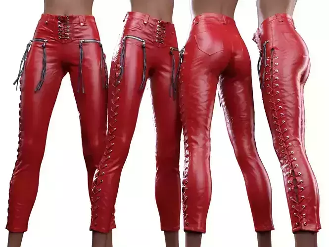Side Laced Leather Trousers 3D model