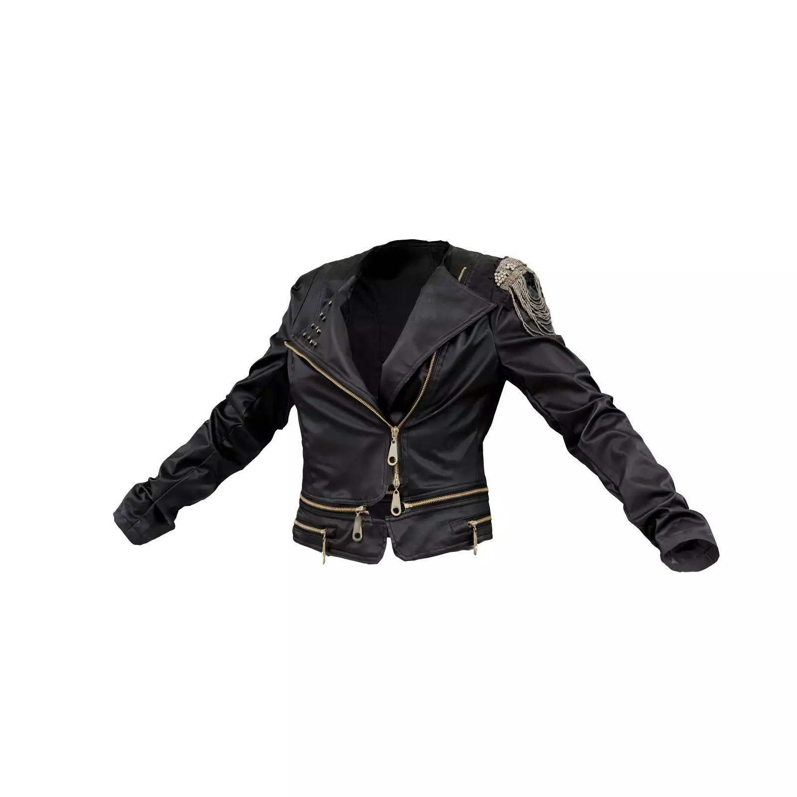 Shoulder Chains Leather Jacket 3D model_0