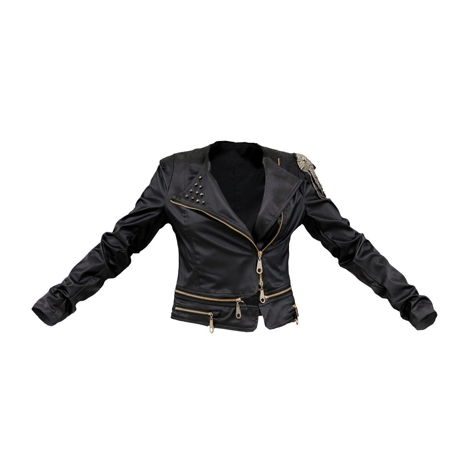 Shoulder Chains Leather Jacket 3D model_1