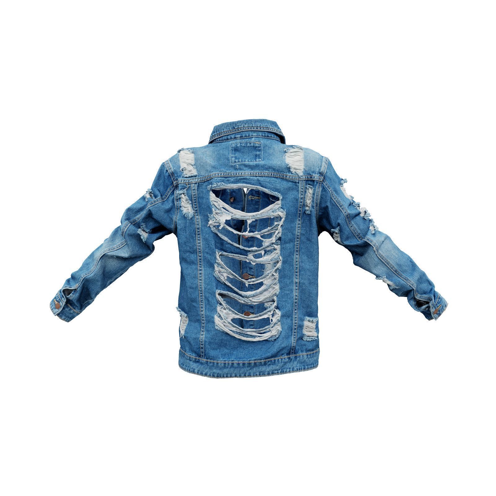 Ripped Back Jeans Jacket 3D model_2