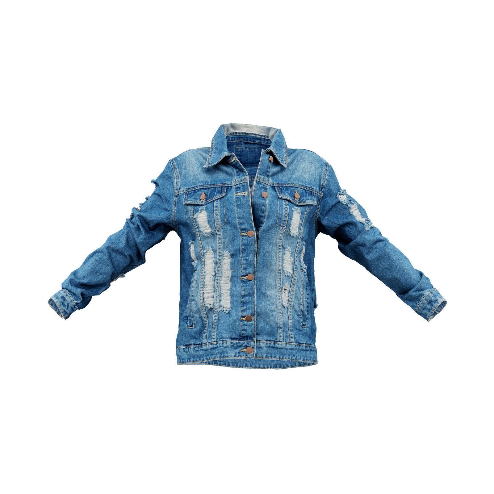Ripped Back Jeans Jacket 3D model_1