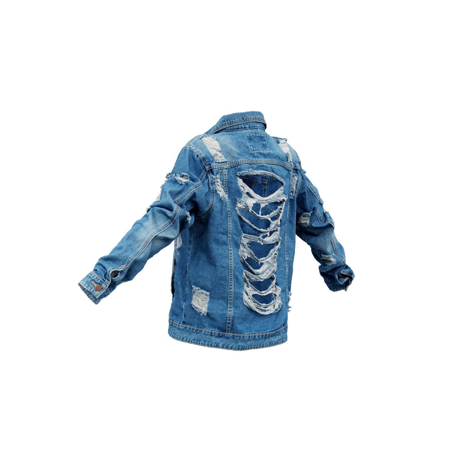 Ripped Back Jeans Jacket 3D model_3