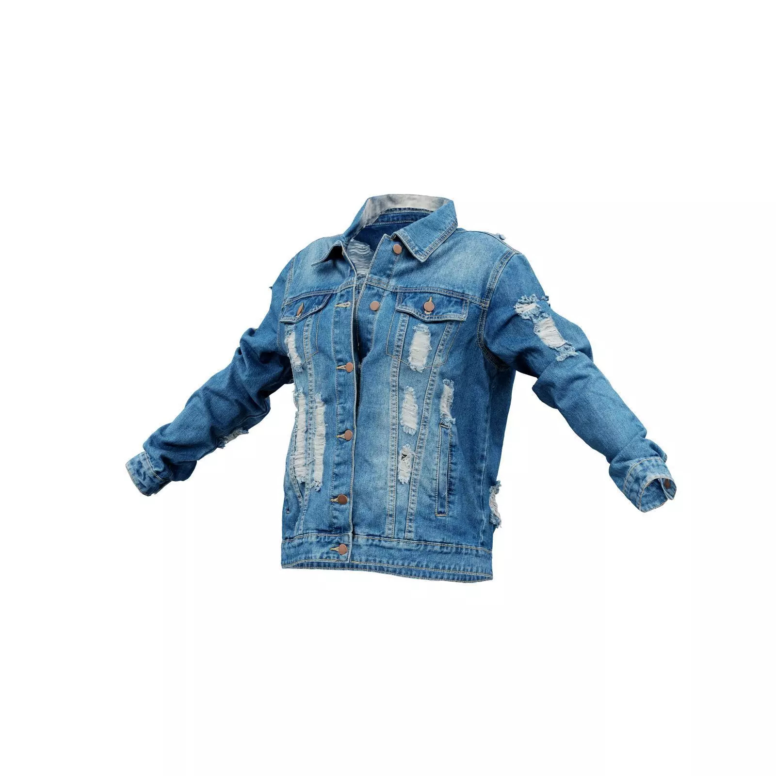 Ripped Back Jeans Jacket 3D model_0