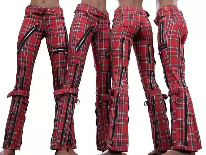 Plaid Trousers Zippers Open 3D model