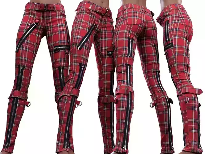Plaid Trousers Zippers Closed 3D model