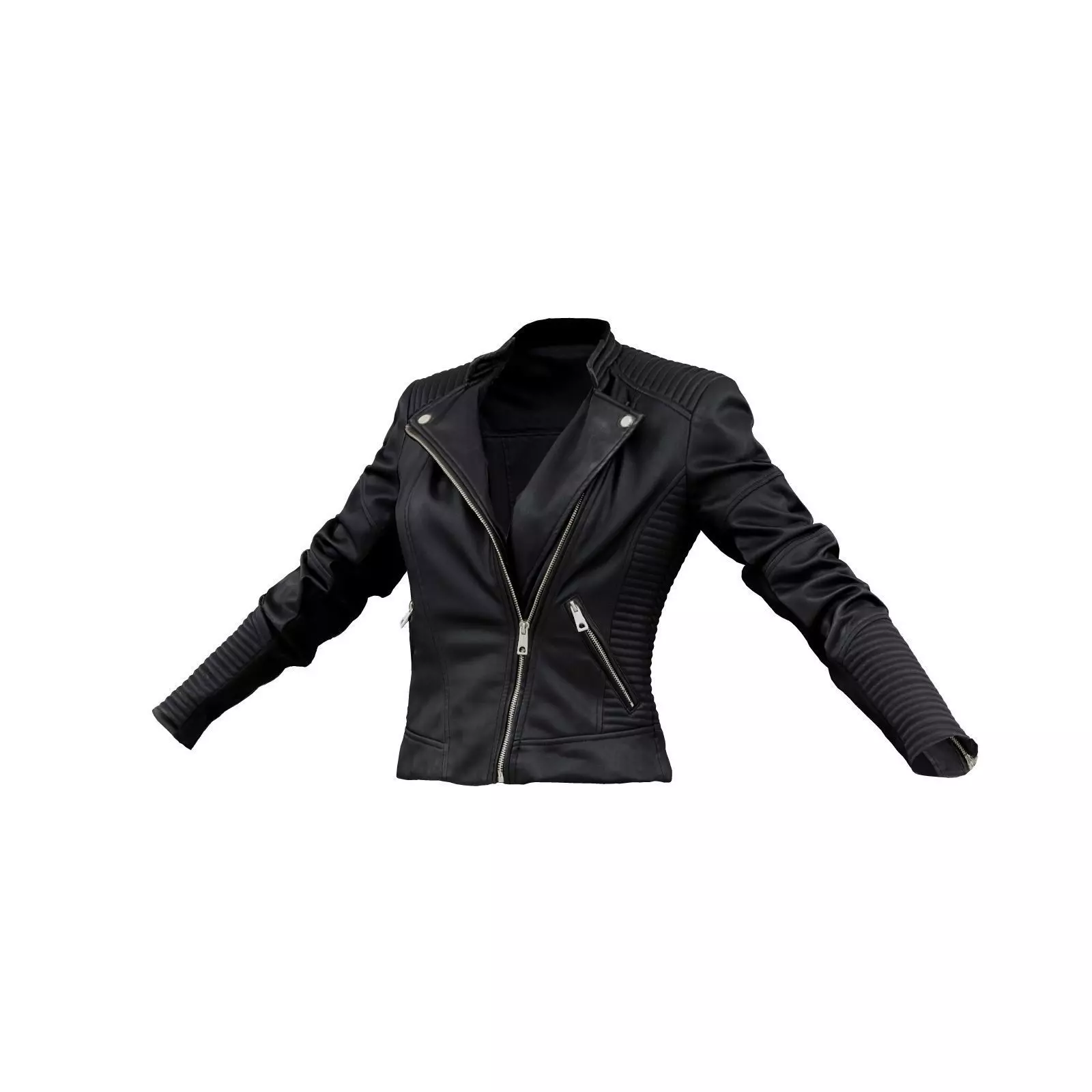 Padded Leather Biker Jacket 3D model_0