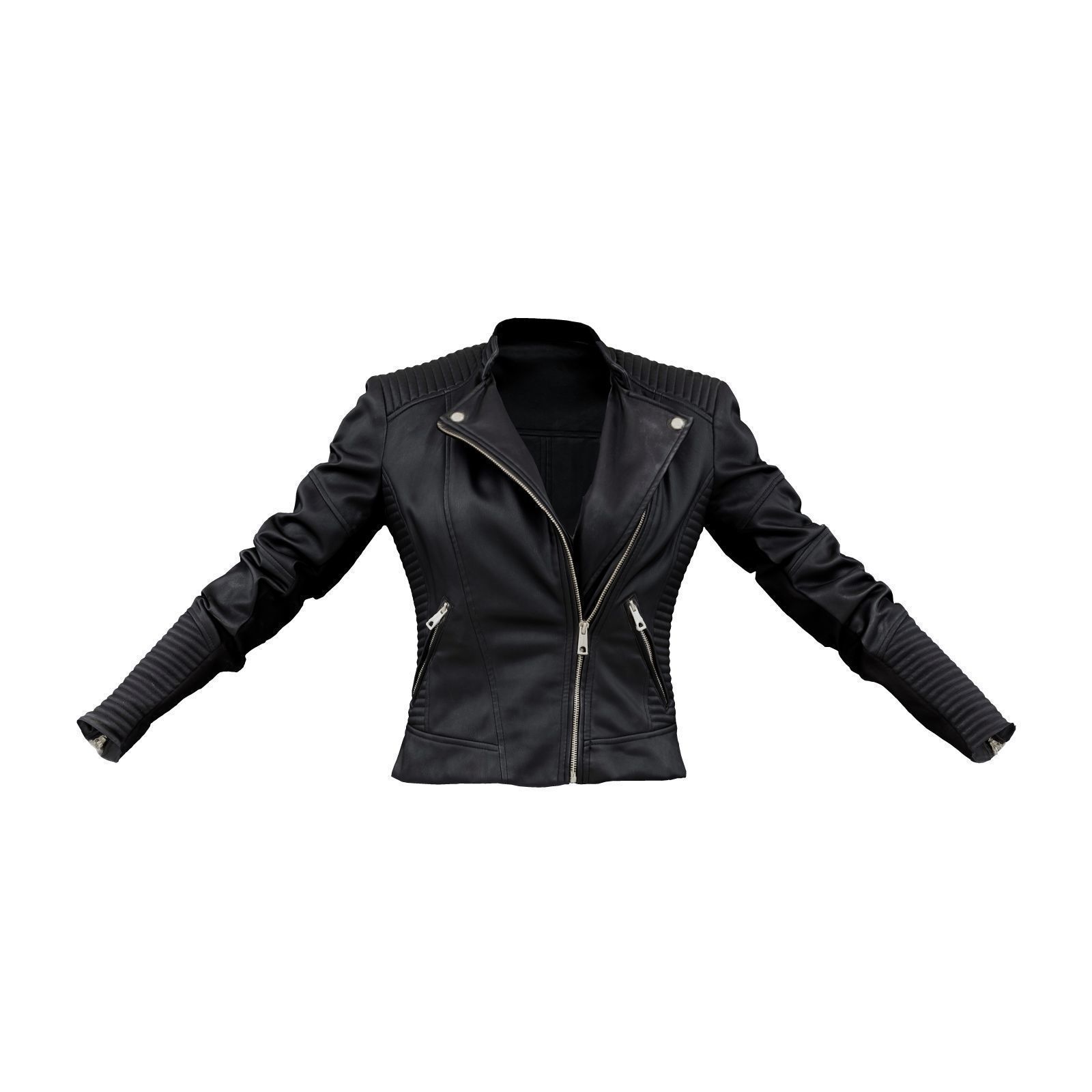 Padded Leather Biker Jacket 3D model_1
