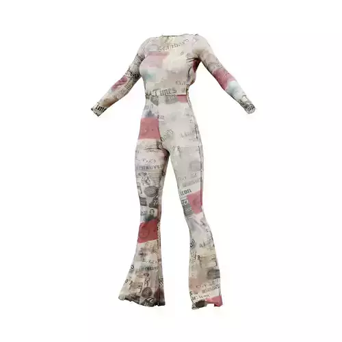 Open Back Newspaper Flared Catsuit 3D model