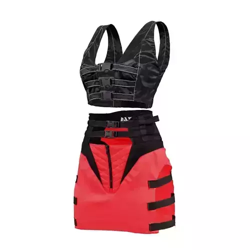 Moto Skirt Shiny Buckle Top