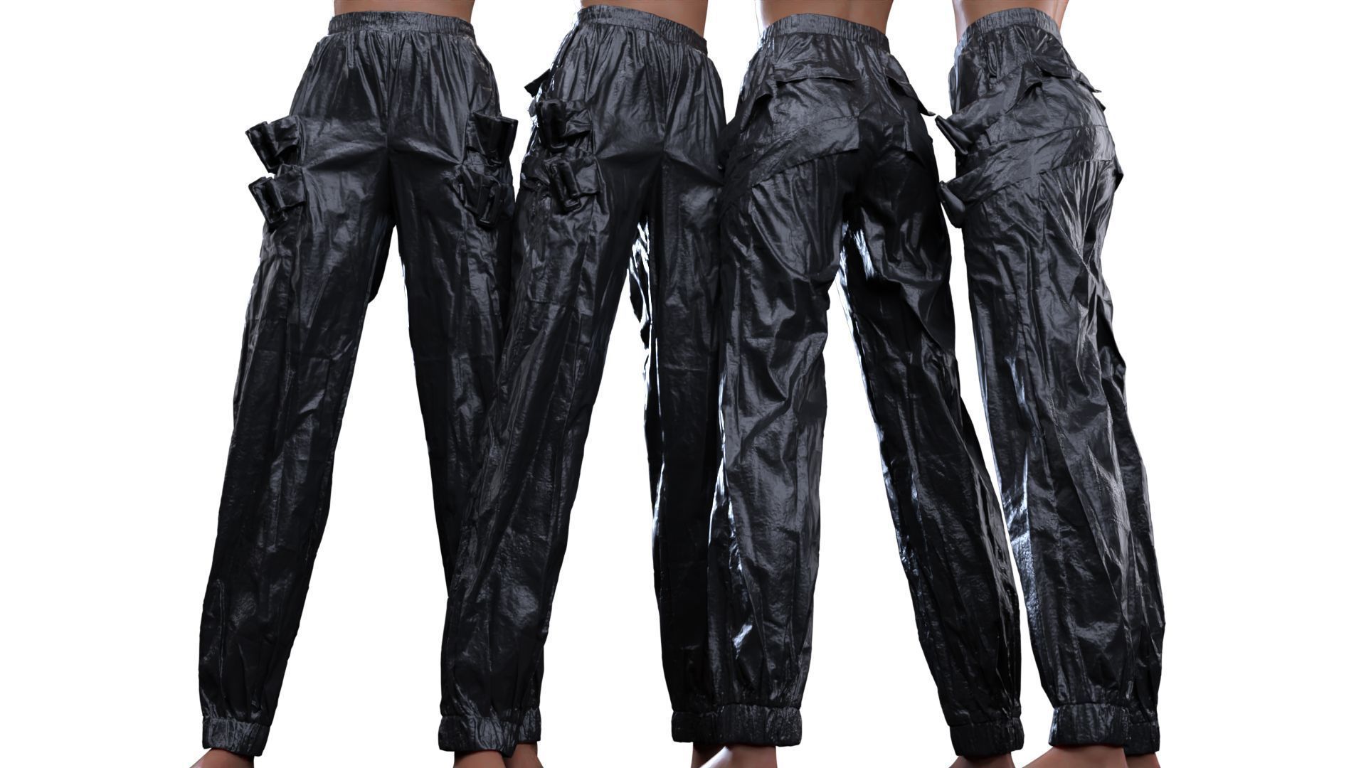 Metallic Straps Trousers 3D model_1