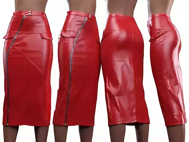 Leather Zipper Pencil Skirt 3D model