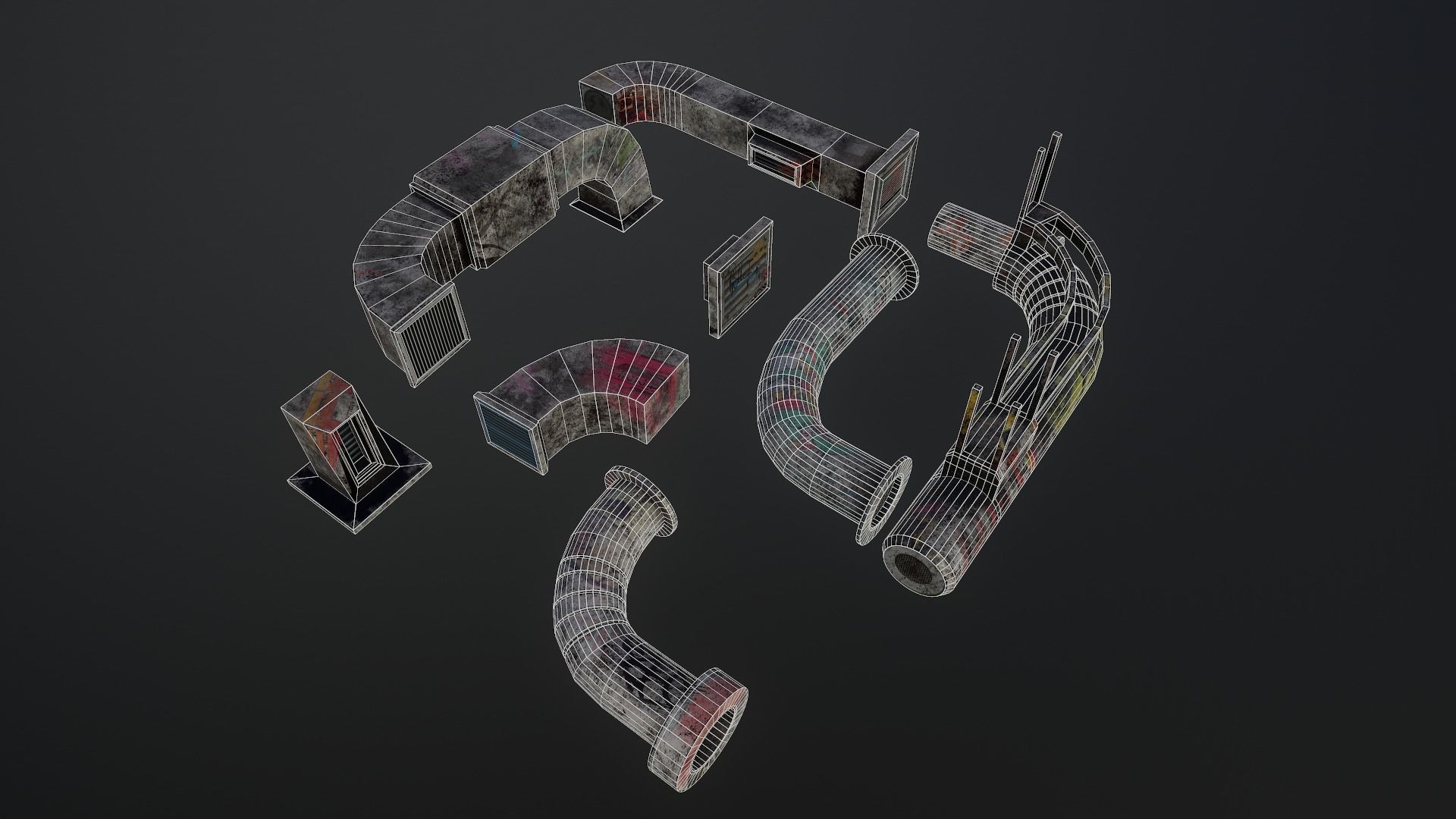 Cyberpunk Air Ducts Pack Low-poly 3D model_24