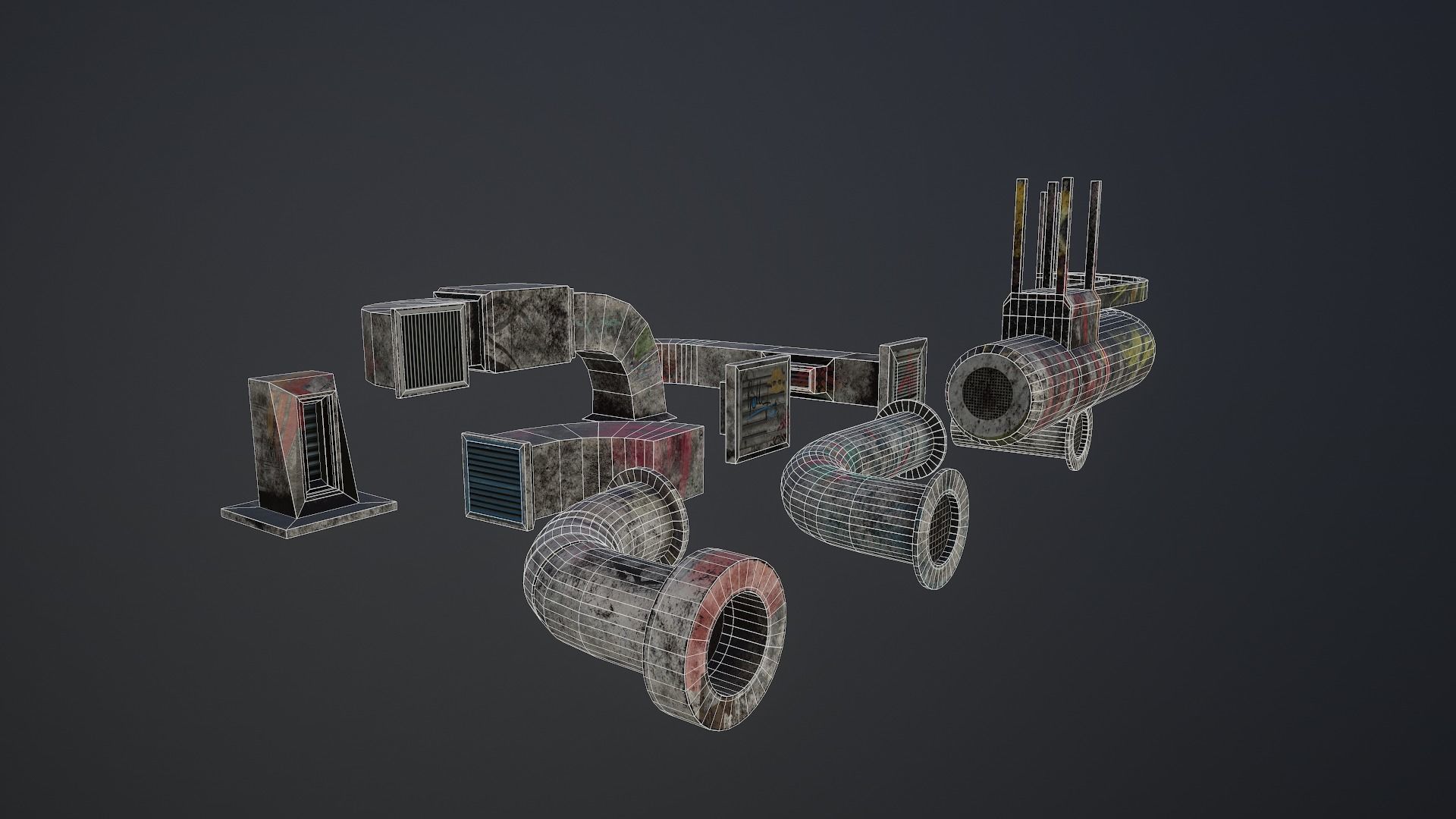 Cyberpunk Air Ducts Pack Low-poly 3D model_26