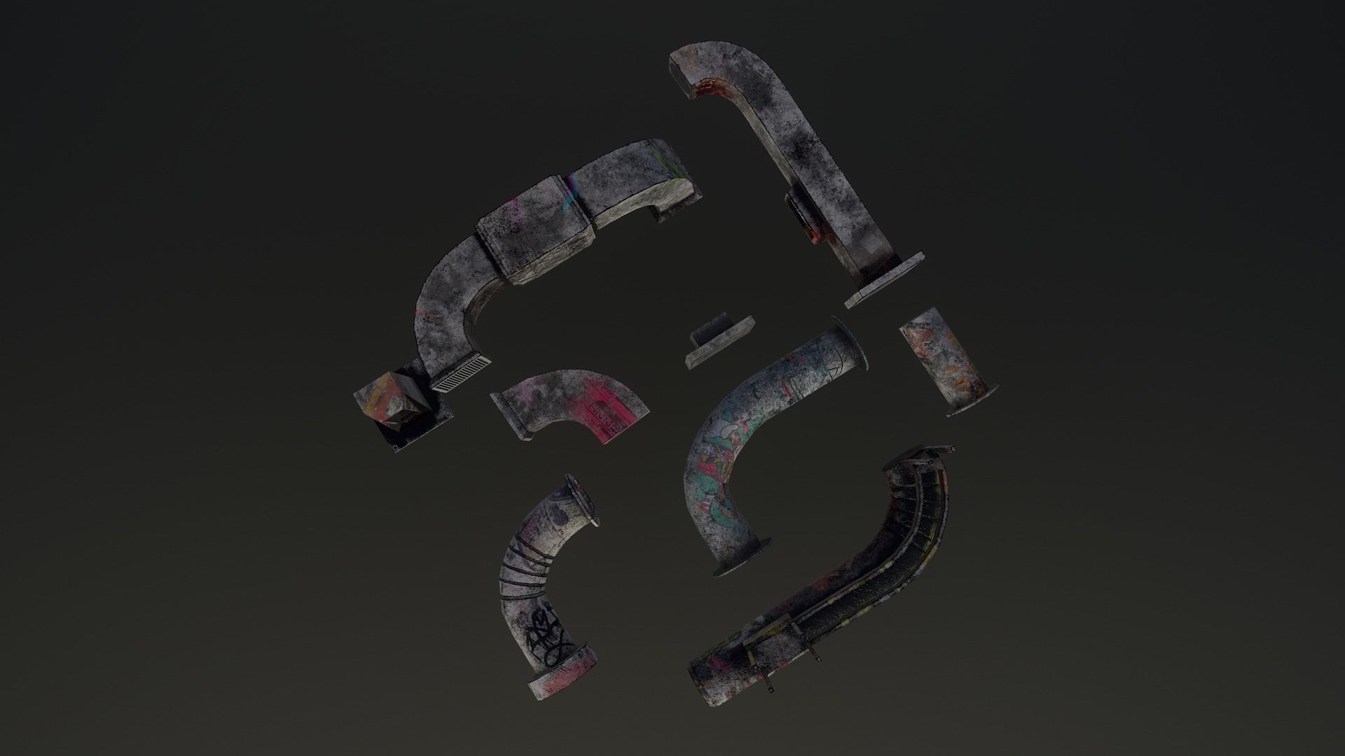 Cyberpunk Air Ducts Pack Low-poly 3D model_22