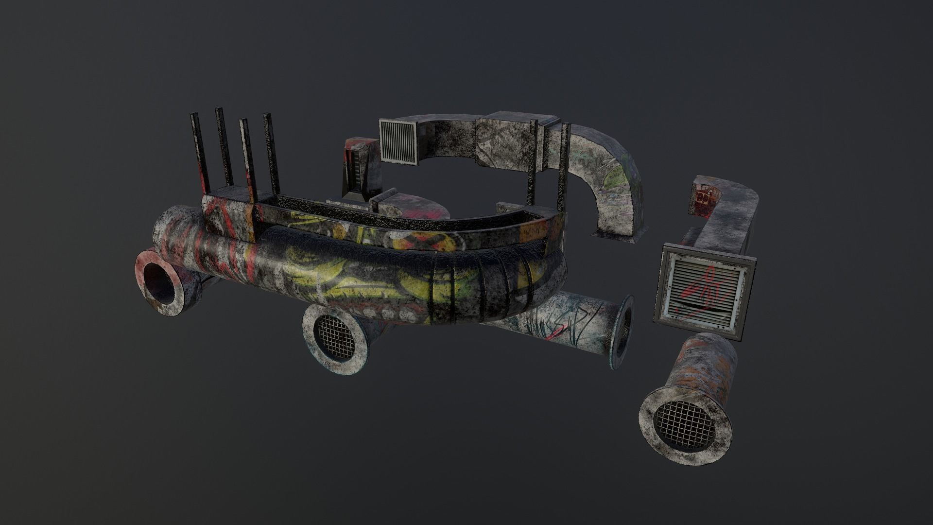 Cyberpunk Air Ducts Pack Low-poly 3D model_15