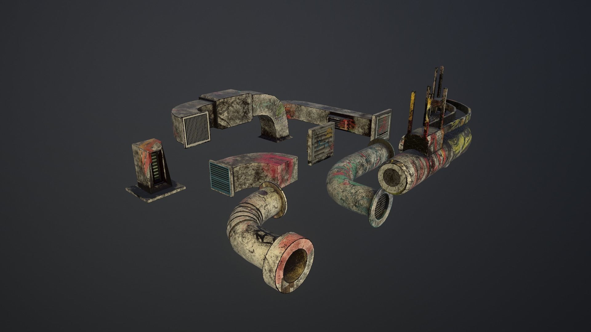 Cyberpunk Air Ducts Pack Low-poly 3D model_28