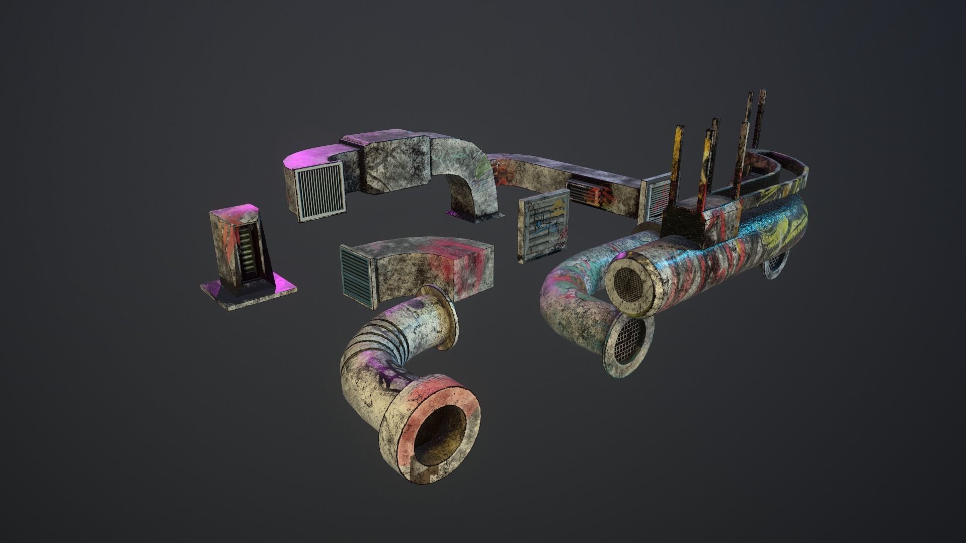 Cyberpunk Air Ducts Pack Low-poly 3D model_4