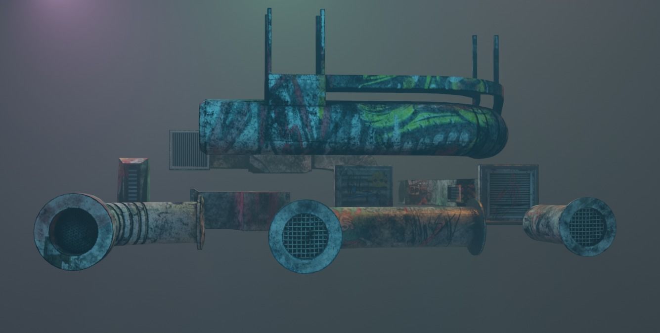 Cyberpunk Air Ducts Pack Low-poly 3D model_12
