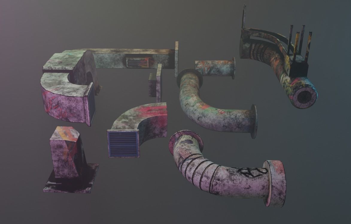 Cyberpunk Air Ducts Pack Low-poly 3D model_5