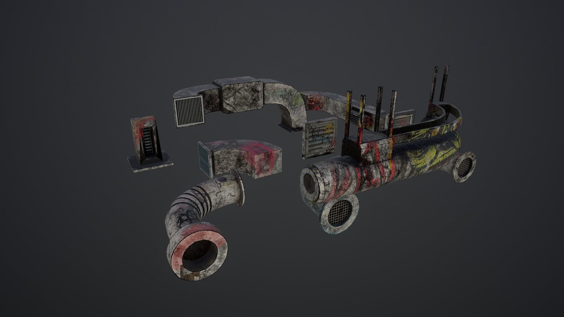 Cyberpunk Air Ducts Pack Low-poly 3D model_19