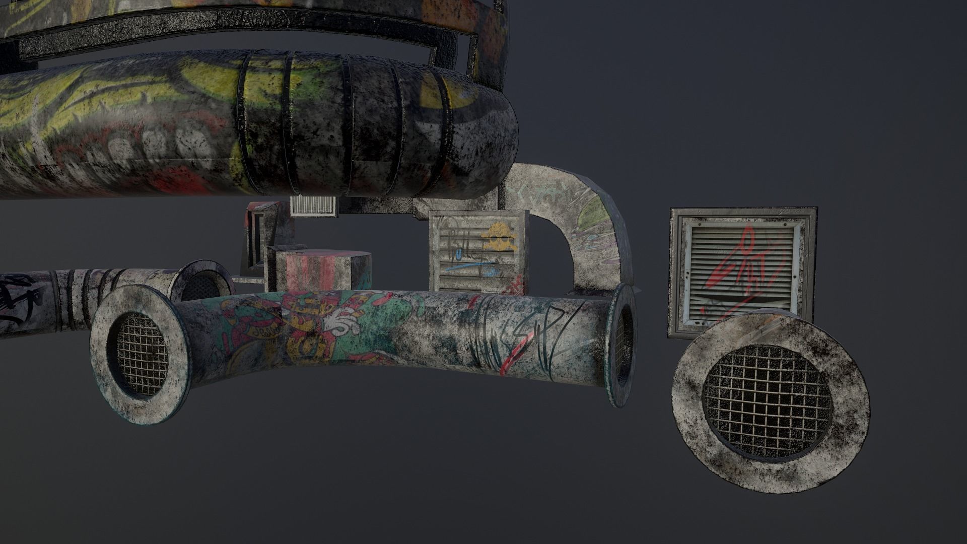 Cyberpunk Air Ducts Pack Low-poly 3D model_21