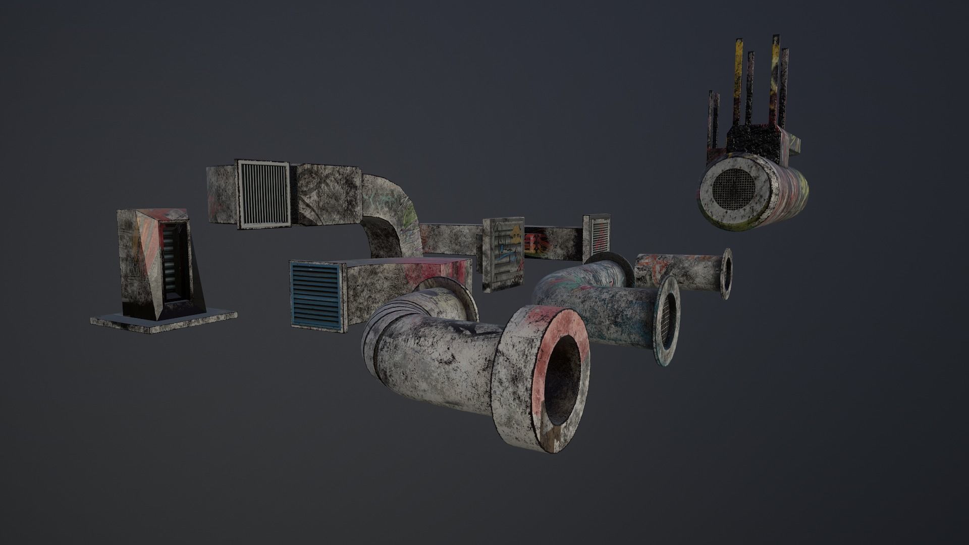 Cyberpunk Air Ducts Pack Low-poly 3D model_16