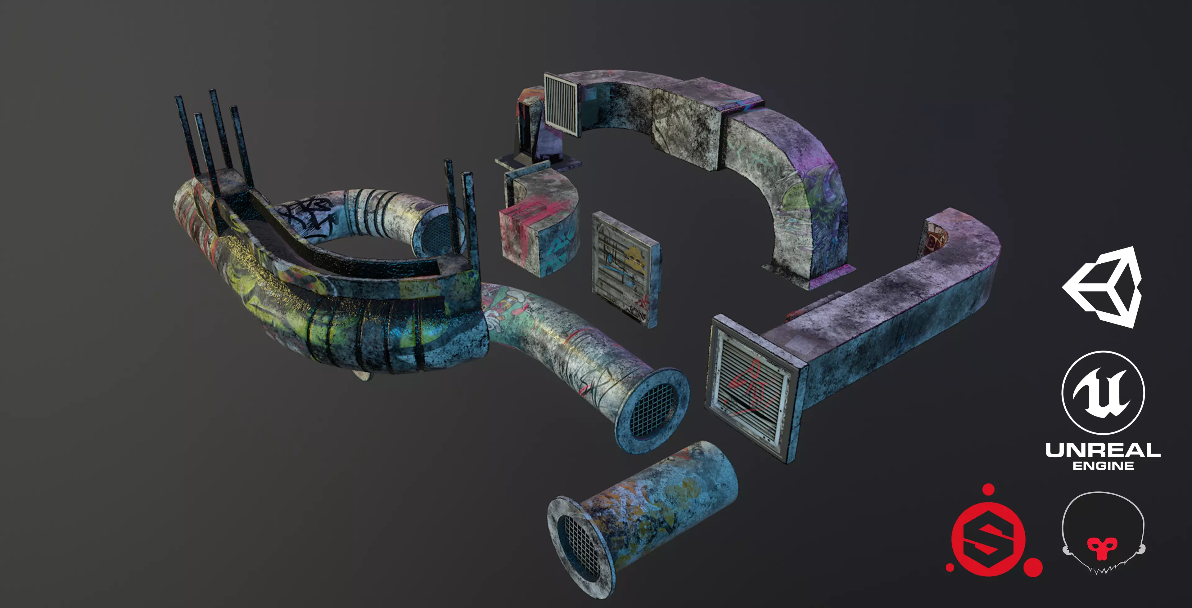 Cyberpunk Air Ducts Pack Low-poly 3D model_0