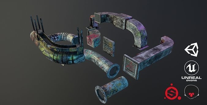 Cyberpunk Air Ducts Pack Low-poly 3D model