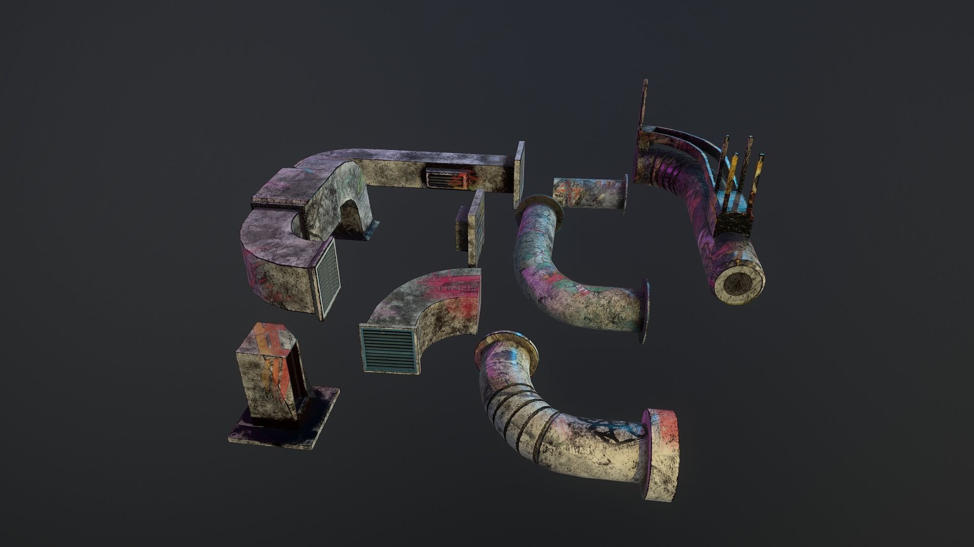 Cyberpunk Air Ducts Pack Low-poly 3D model_31