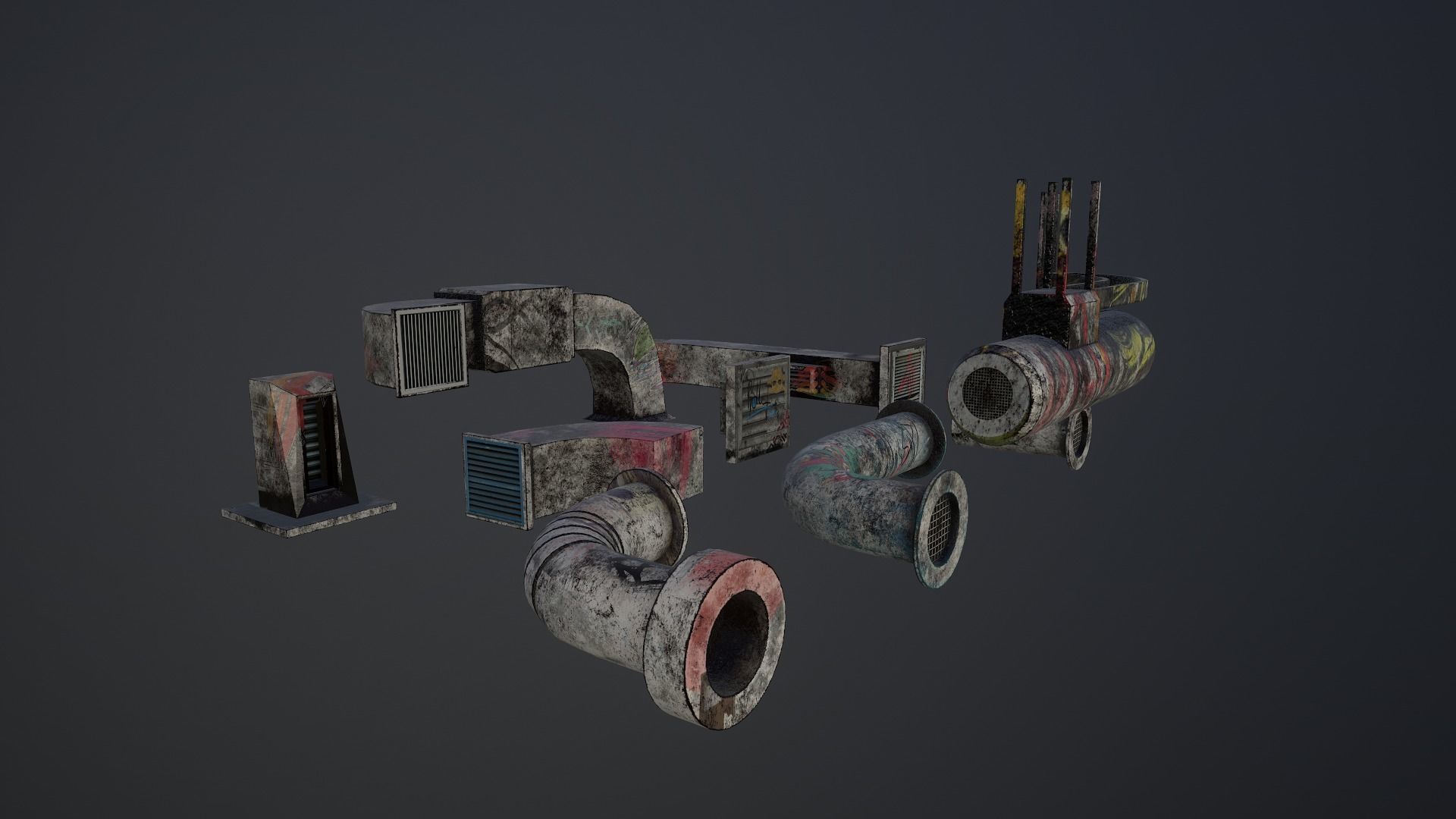 Cyberpunk Air Ducts Pack Low-poly 3D model_27