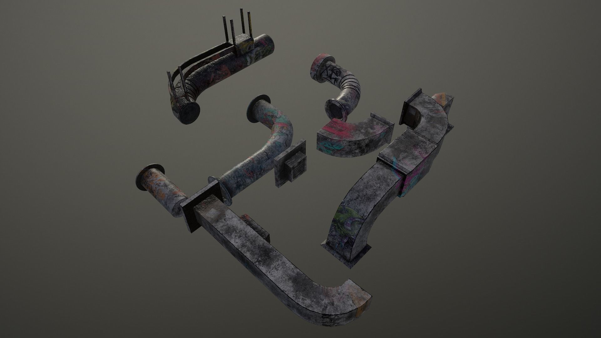 Cyberpunk Air Ducts Pack Low-poly 3D model_14