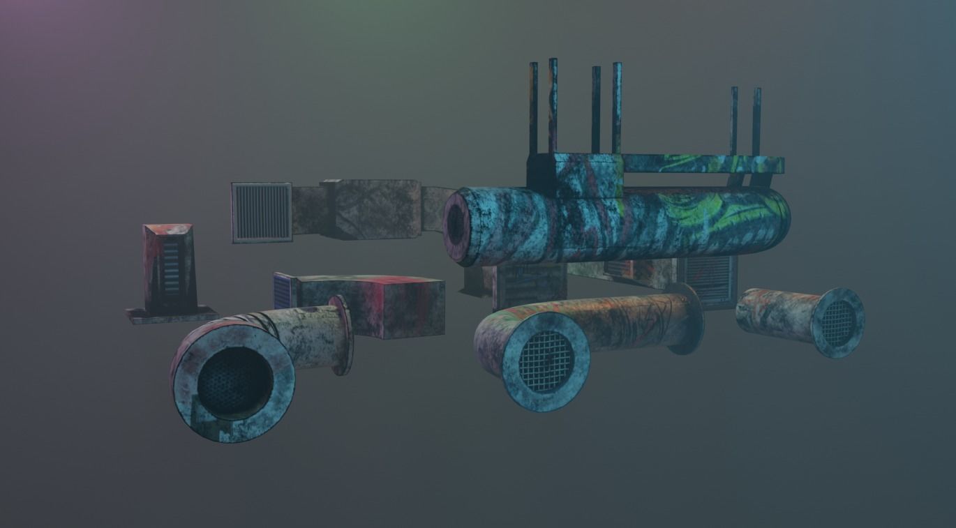 Cyberpunk Air Ducts Pack Low-poly 3D model_9