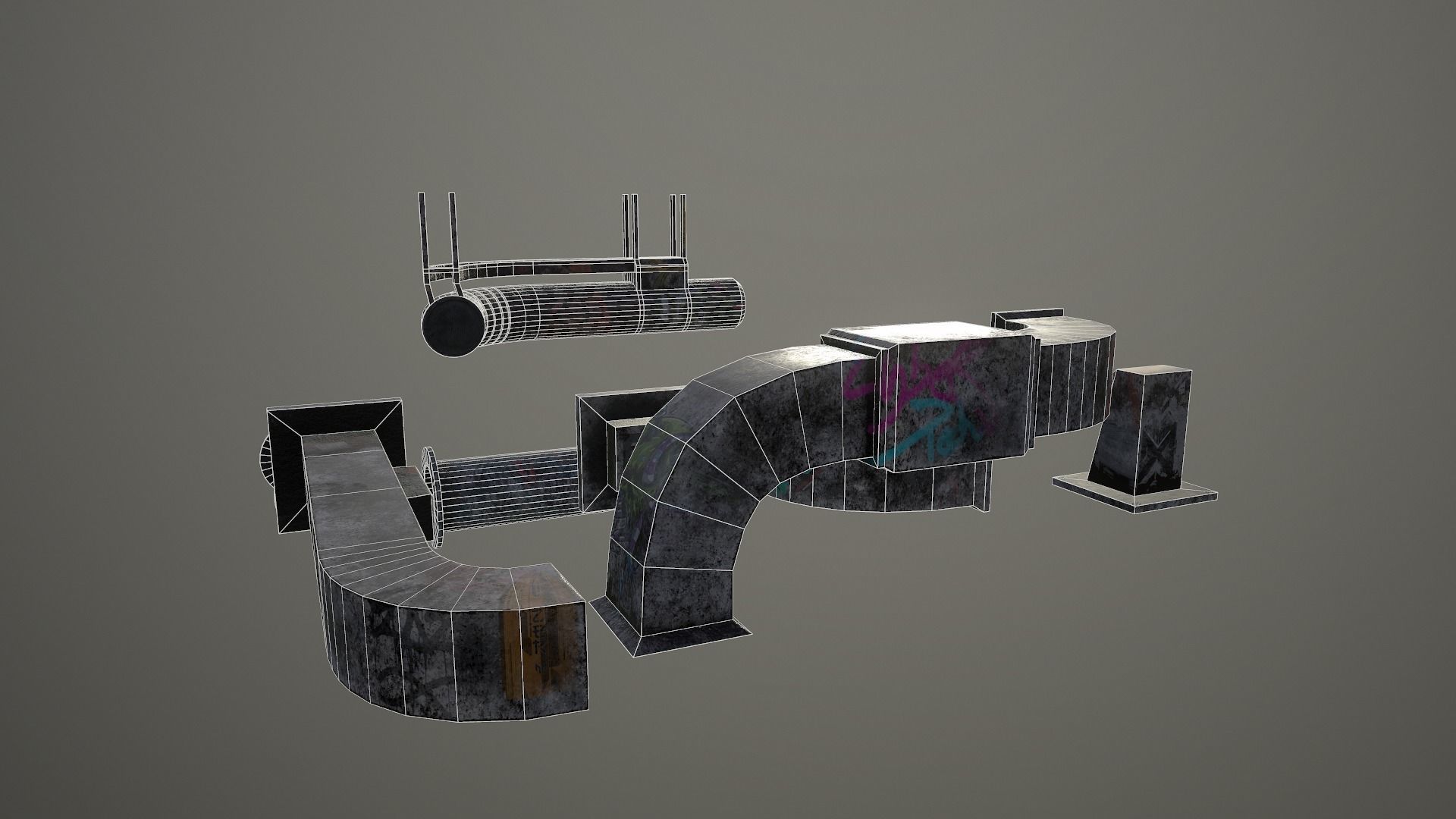 Cyberpunk Air Ducts Pack Low-poly 3D model_25