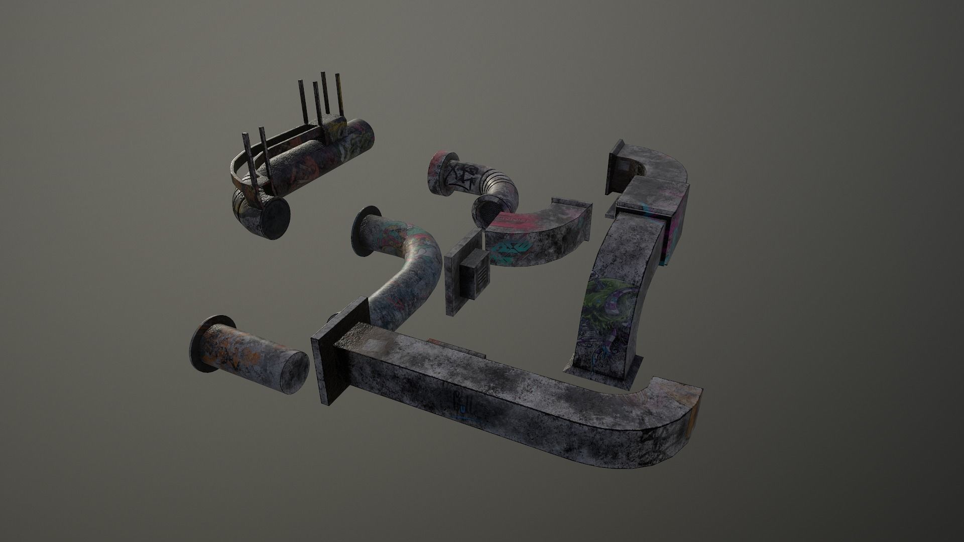 Cyberpunk Air Ducts Pack Low-poly 3D model_23