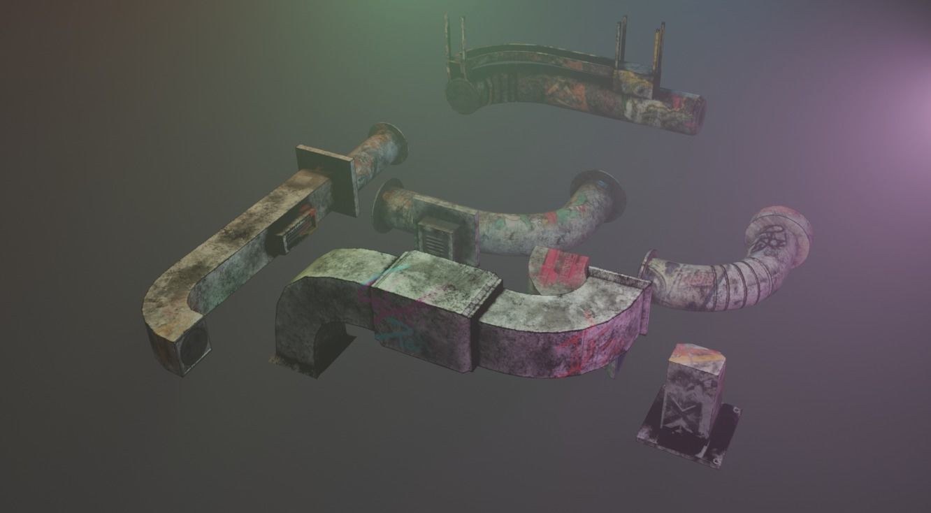 Cyberpunk Air Ducts Pack Low-poly 3D model_11