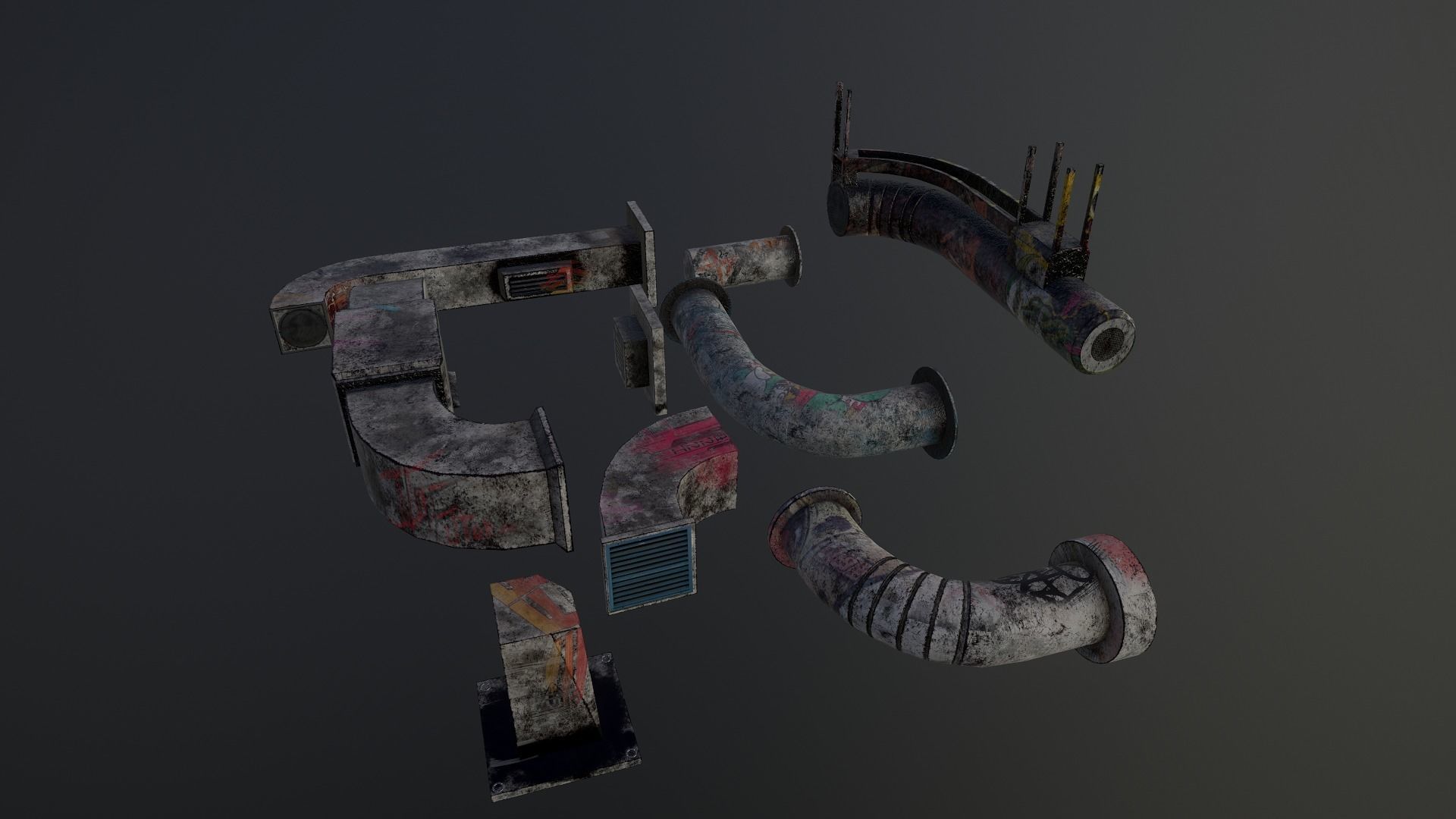 Cyberpunk Air Ducts Pack Low-poly 3D model_18