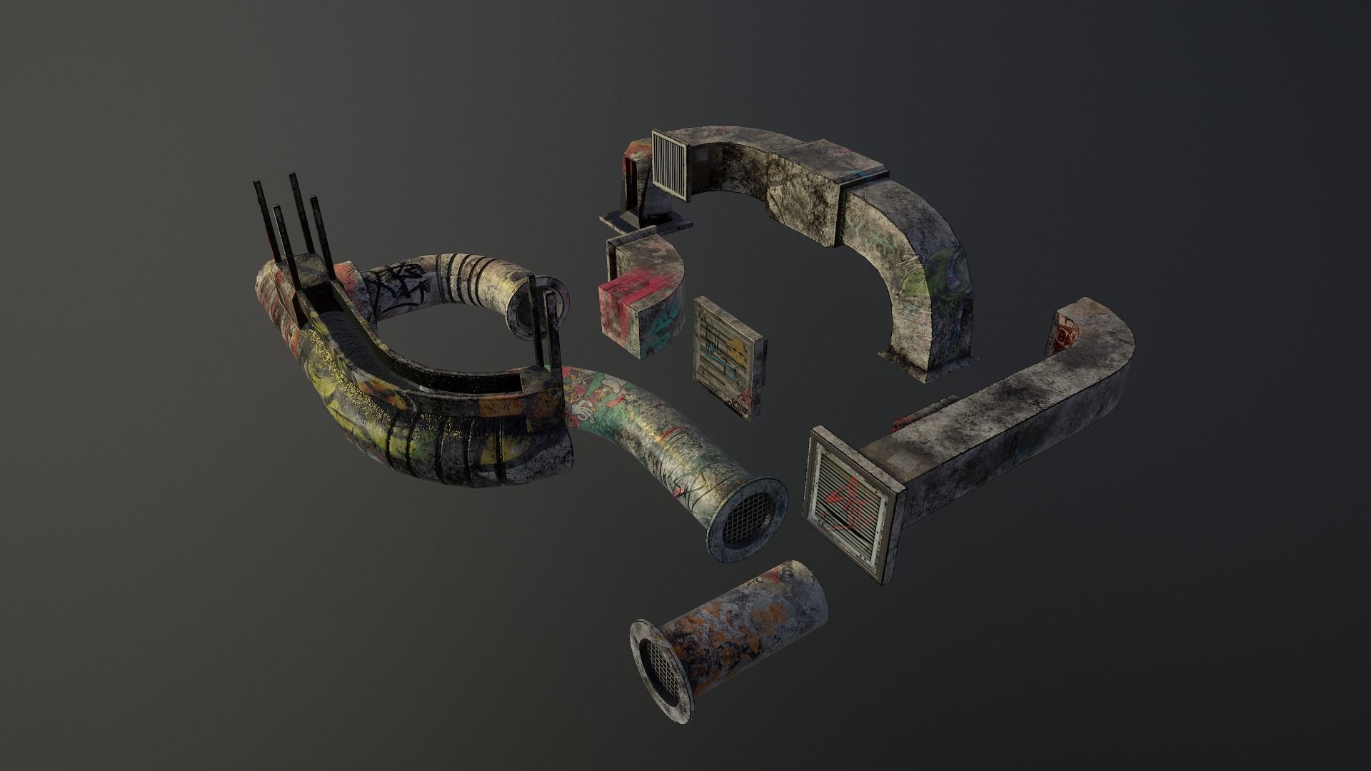 Cyberpunk Air Ducts Pack Low-poly 3D model_29