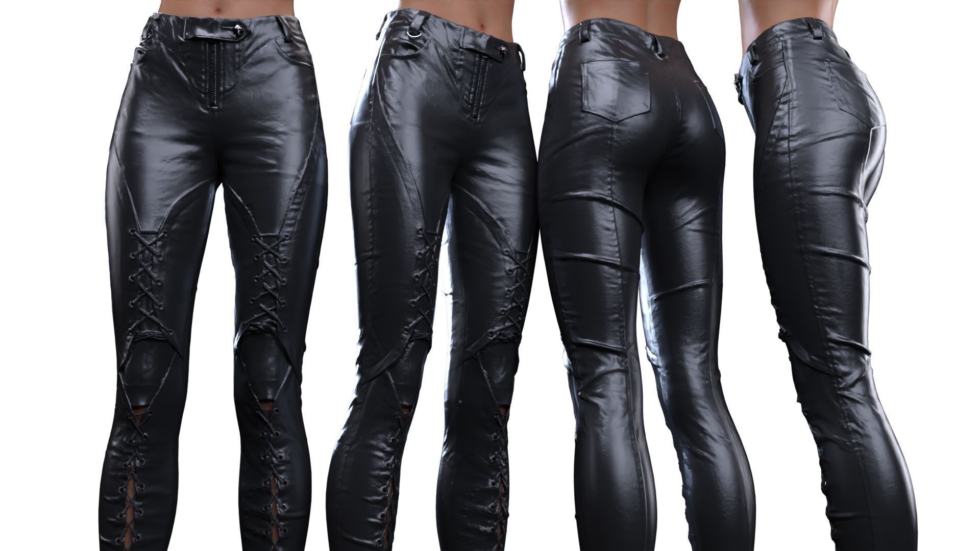 Leather Laced Shins Pants 3D model_20