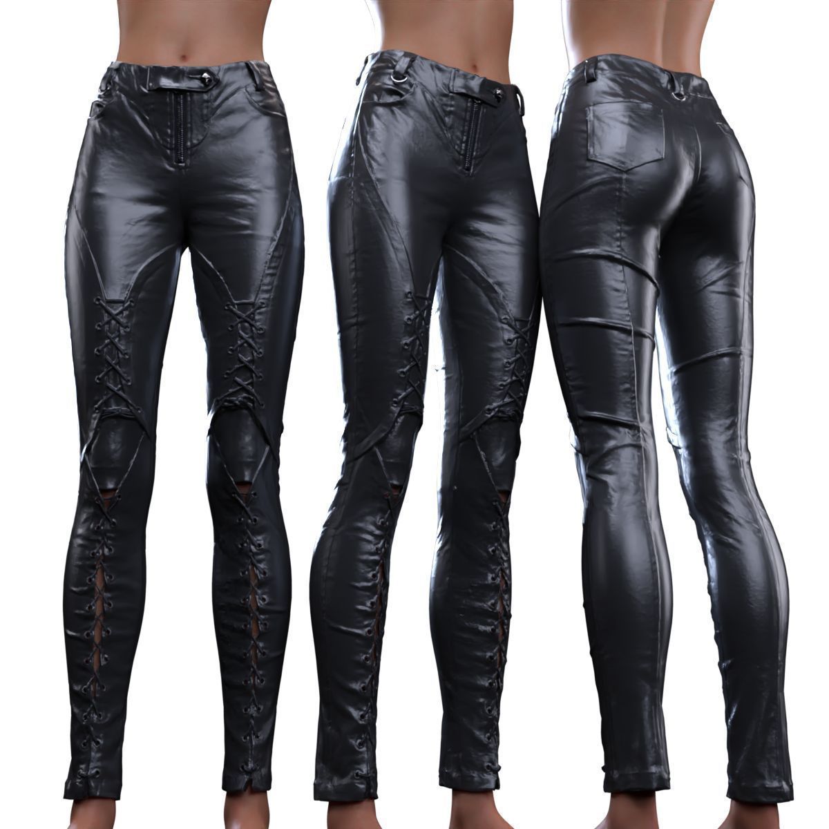 Leather Laced Shins Pants 3D model_16