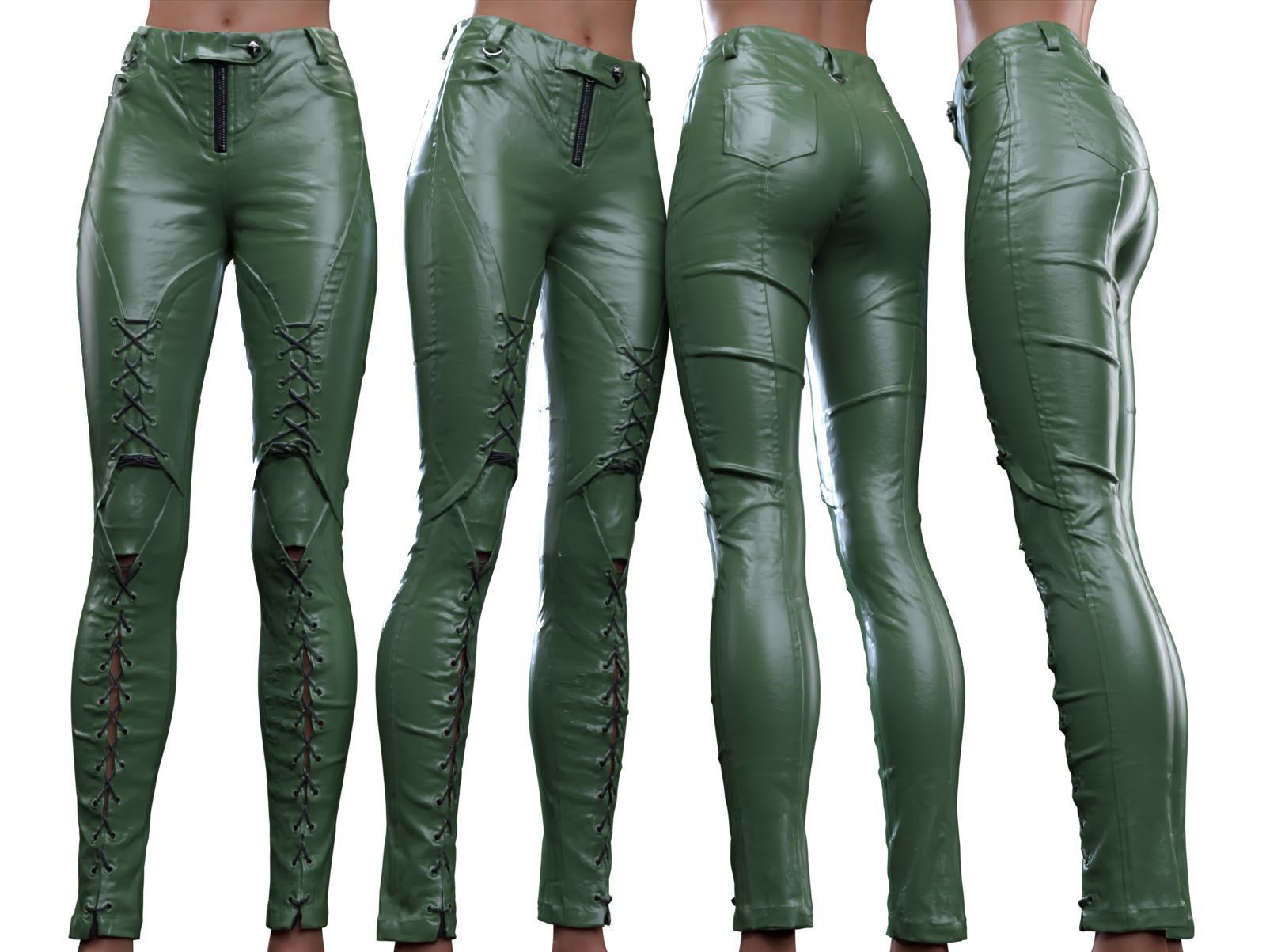 Leather Laced Shins Pants 3D model_11