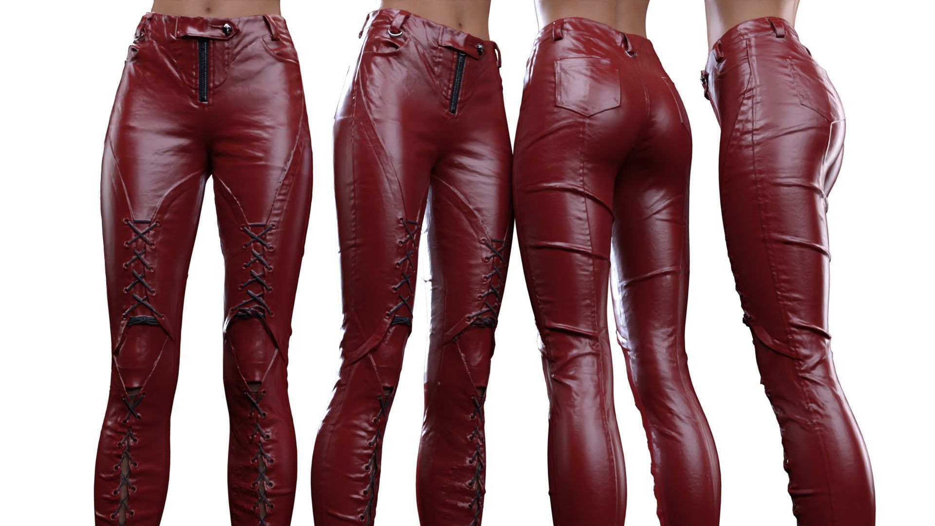 Leather Laced Shins Pants 3D model_19