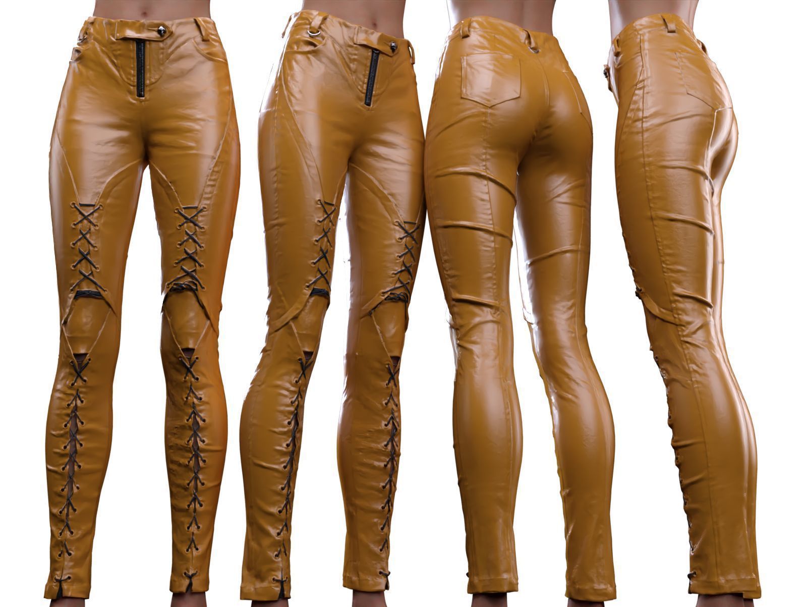 Leather Laced Shins Pants 3D model_13
