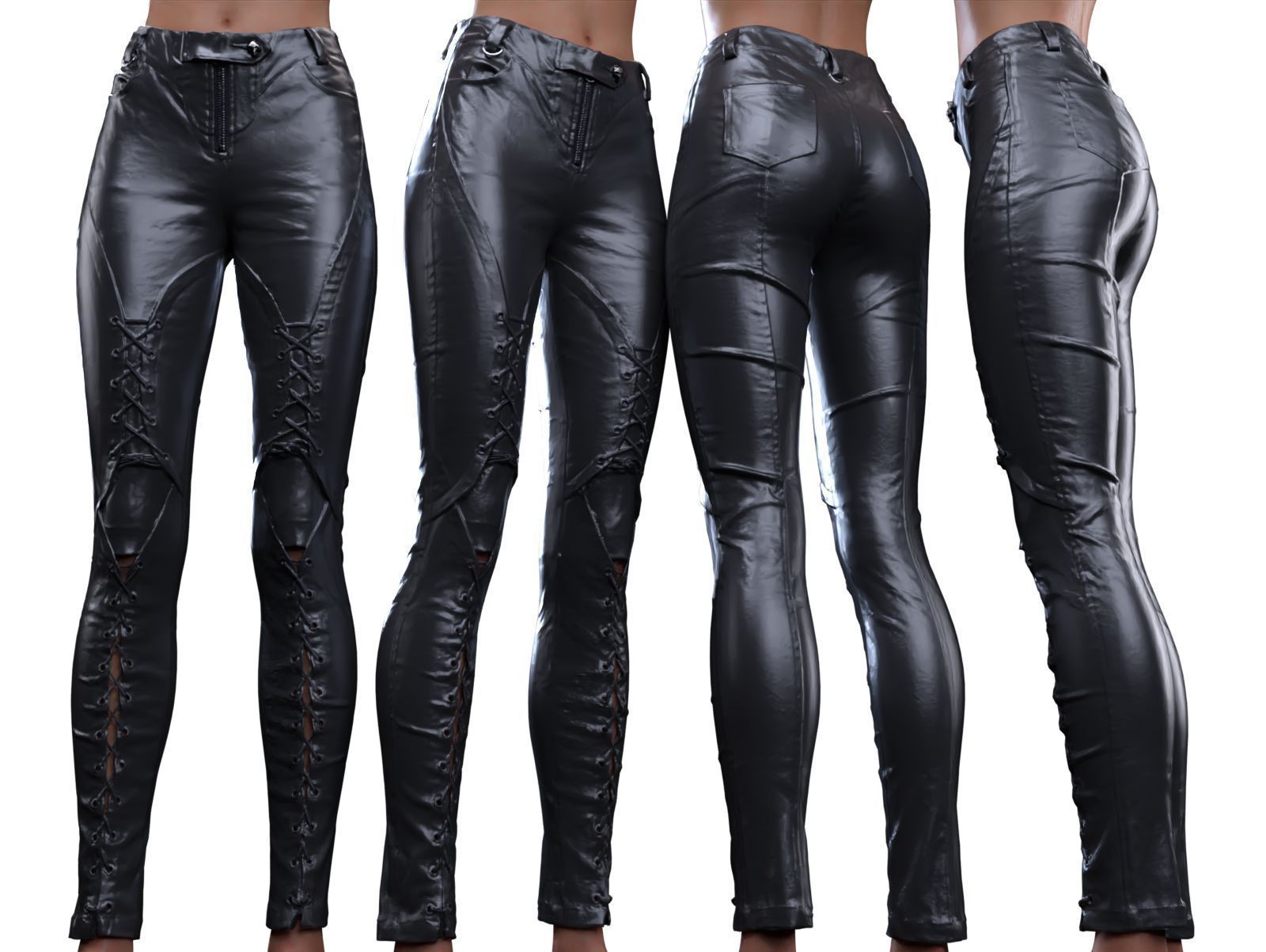 Leather Laced Shins Pants 3D model_1