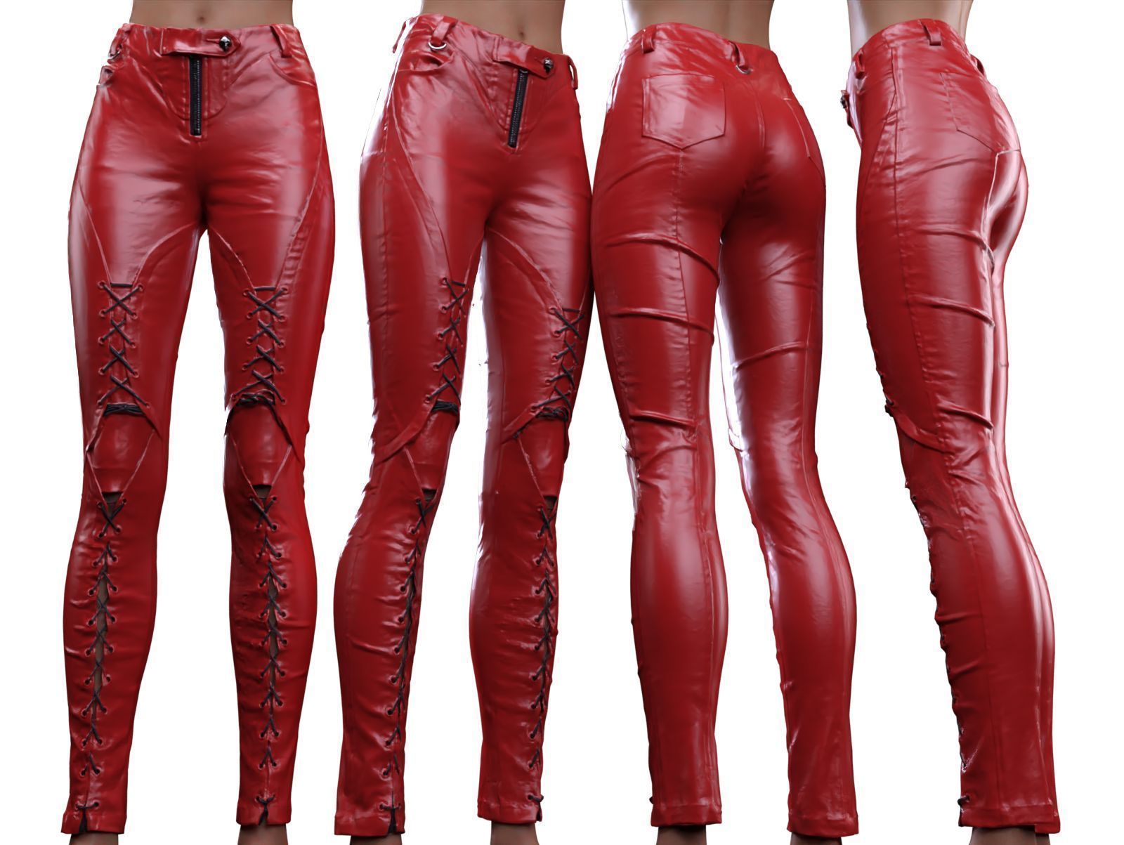 Leather Laced Shins Pants 3D model_12