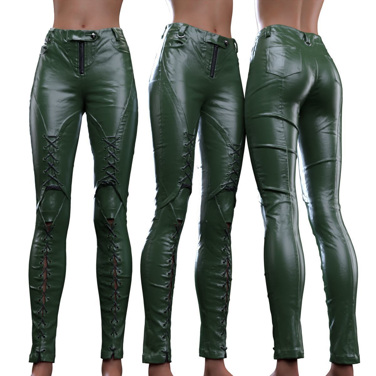 Leather Laced Shins Pants 3D model_14