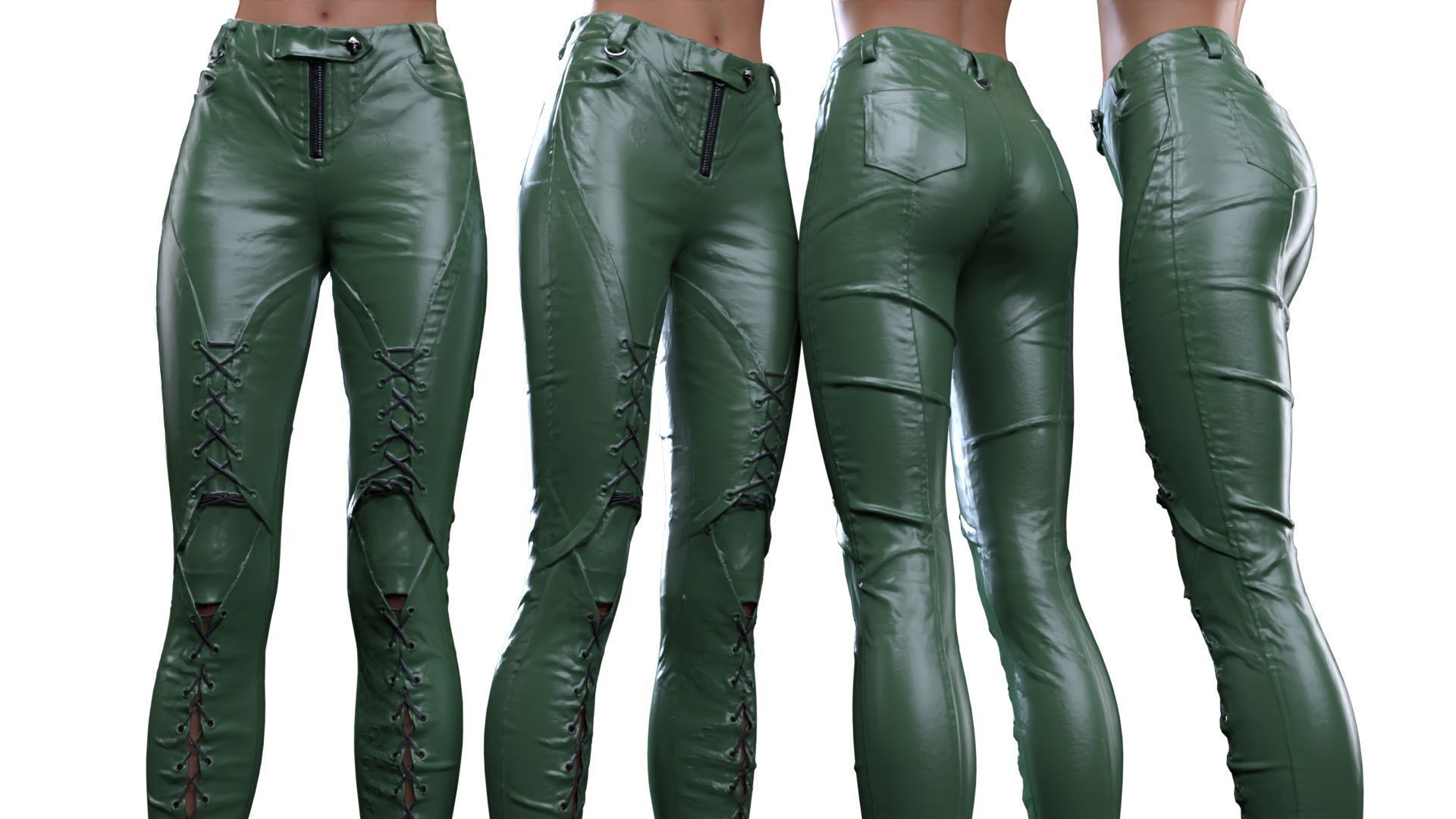 Leather Laced Shins Pants 3D model_18
