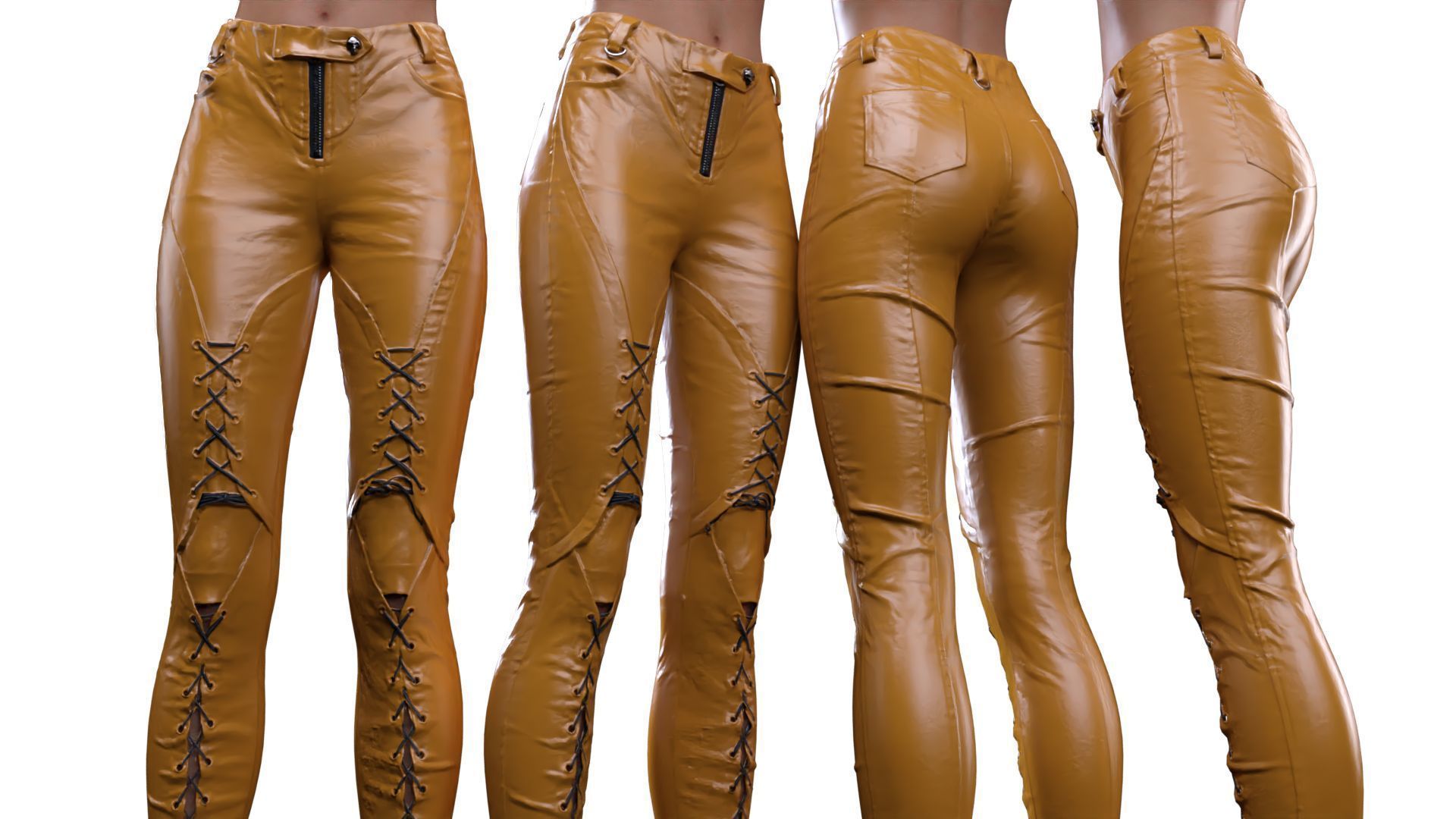 Leather Laced Shins Pants 3D model_17